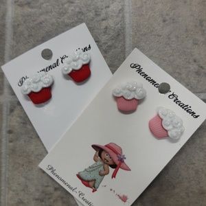 Handmade Pink or Red Gliiter Cupcake Post Back Earrings